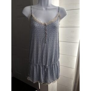 Victorias Secret Romper Womens Medium Blue Floral Lace Trim Sleepwear Lounge